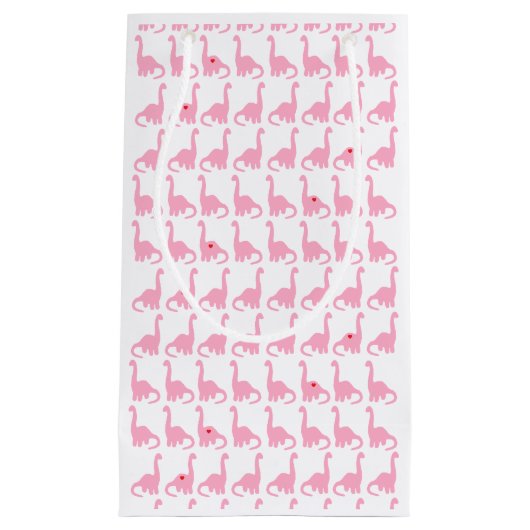 ピンクの恐竜のギフトバッグ スモールペーパーバッグ (正面)