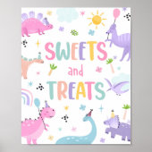 ピンクの恐竜のスイーツとお菓子の誕生日パーティー ポスター (正面)