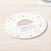 ピンクの恐竜のトゥインクルスターベビーシャワーガールパーティー ラウンドペーパーコースター (アングル)