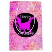 ピンクの恐竜のハッピーバースデー! ミディアムペーパーバッグ (正面)