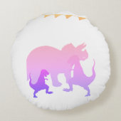 ピンクの恐竜の丸い投げクッション ラウンドクッション (裏面)