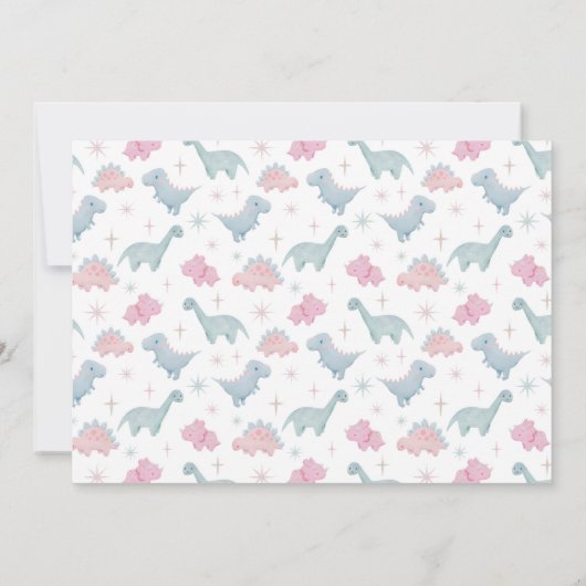 ピンクの恐竜の女の子のベビー写真の誕生のお知らせ 案内状 (裏面)