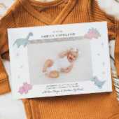 ピンクの恐竜の女の子のベビー写真の誕生のお知らせ 案内状