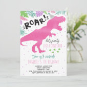 ピンクの恐竜の女の子の誕生日パーティーの招待 招待状 (スタンド正面)