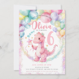 ピンクの恐竜の女の子の誕生日パーティー招待状 招待状