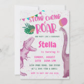 ピンクの恐竜の女の子 招待状 (正面)