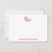 ピンクの恐竜の子供たちパーソナライズされた文房具 サンキューカード (正面)