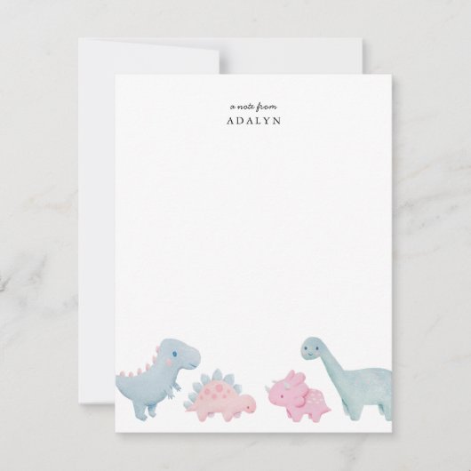 ピンクの恐竜の子供用メモカード ノートカード (正面)