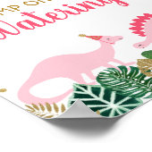 ピンクの恐竜の散水穴誕生日テーブル標識 ポスター (角)