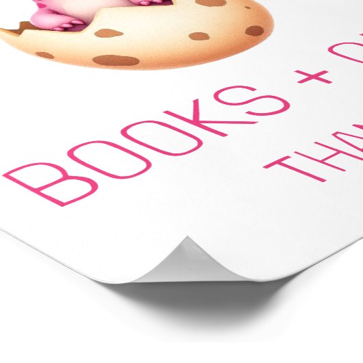 ピンクの恐竜の本とギフト赤ちゃんシャワーのサイン ポスター (角)