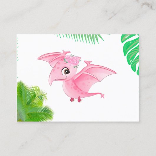 ピンクの恐竜の熱帯葉の女の子の本ベビー 名刺 (裏面)