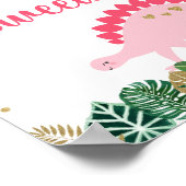 ピンクの恐竜の甘味料誕生日食べ物テーブルの看板 ポスター (角)