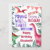 ピンクの恐竜の若い野生と3歳の誕生日 (正面)