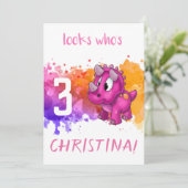 ピンクの恐竜の誕生日カード カード (スタンド正面)