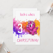 ピンクの恐竜の誕生日カード カード (正面/裏面インサイチュ)