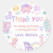 ピンクの恐竜の誕生日パーティーありがとう ラウンドシール (正面)