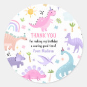 ピンクの恐竜の誕生日パーティーのお気に入り ラウンドシール (正面)