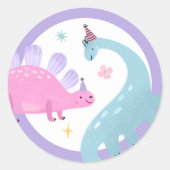 ピンクの恐竜の誕生日パーティーの好意 ラウンドシール (正面)