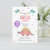 ピンクの恐竜の誕生日パーティーへの招待 招待状 (スタンド正面)