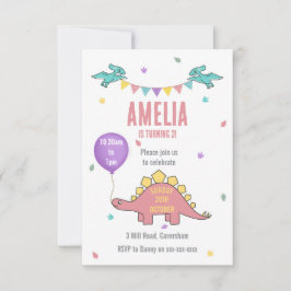 ピンクの恐竜の誕生日パーティーへの招待 招待状