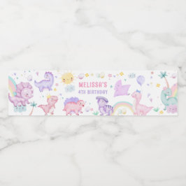 ピンクの恐竜の誕生日パーティーウォーターボトルラベル ペットボトルラベル