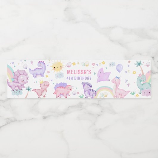 ピンクの恐竜の誕生日パーティーウォーターボトルラベル ペットボトルラベル (シングルラベル)