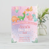 ピンクの恐竜の誕生日パーティー招待状 招待状 (スタンド正面)