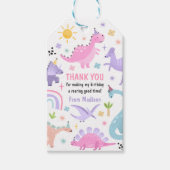 ピンクの恐竜の誕生日パーティー ギフトタグ (正面)