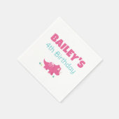 ピンクの恐竜の誕生日パーティー スタンダードカクテルナプキン (角)