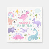 ピンクの恐竜の誕生日パーティー スタンダードカクテルナプキン (正面)