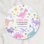 ピンクの恐竜の誕生日パーティー フェイバータグ (正面)