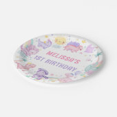 ピンクの恐竜の誕生日パーティー ペーパープレート (アングル)