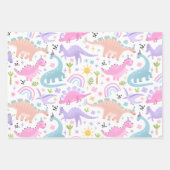 ピンクの恐竜の誕生日パーティー ラッピングペーパーシート (正面)