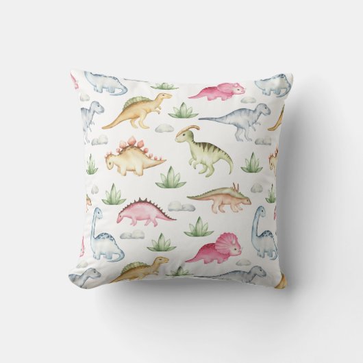 ピンクの恐竜の誕生日パーティー、女の子の恐竜パーティー クッション (正面)