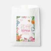 ピンクの恐竜の誕生日パーティー、女の子の恐竜パーティー フェイバーバッグ (正面)