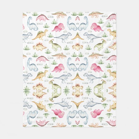 ピンクの恐竜の誕生日パーティー、女の子の恐竜パーティー フリースブランケット (正面)