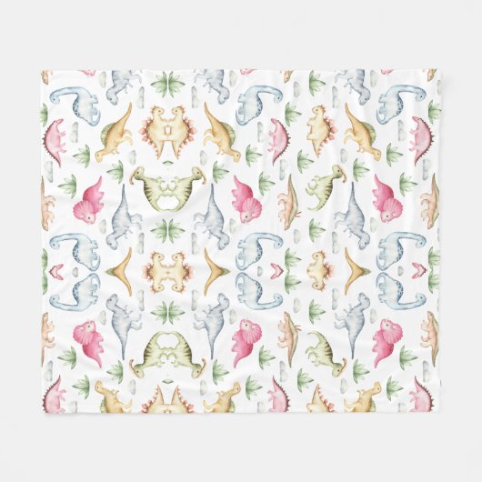 ピンクの恐竜の誕生日パーティー、女の子の恐竜パーティー フリースブランケット (正面(横))