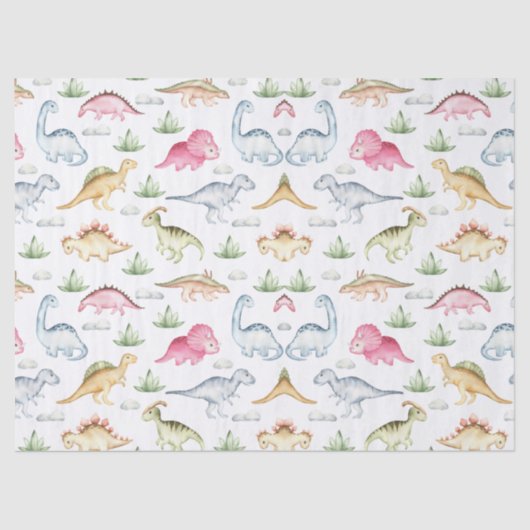 ピンクの恐竜の誕生日パーティー、女の子の恐竜パーティー 薄葉紙 (正面)