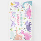 ピンクの恐竜の誕生日パーティー 横断幕 (縦)