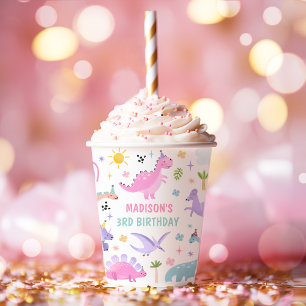 ピンクの恐竜の誕生日パーティー 紙コップ