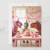 ピンクの恐竜の誕生日招待状、恐竜の招待 招待状 (正面)