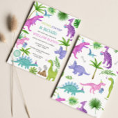 ピンクの恐竜の誕生日招待状 招待状