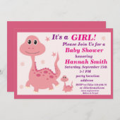 ピンクの恐竜の赤ちゃんシャワーの招待状 招待状 (正面/裏面)