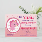 ピンクの恐竜の赤ちゃんシャワーの招待状 招待状 (スタンド正面)