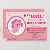 ピンクの恐竜の赤ちゃんシャワーの招待状 招待状 (正面/裏面)