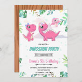 ピンクの恐竜の赤ちゃんシャワーの招待状 招待状 (正面/裏面)