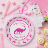 ピンクの恐竜の赤ちゃんシャワー ペーパープレート (パーティー)