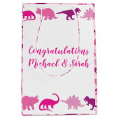 ピンクの恐竜の赤ちゃんシャワー ミディアムペーパーバッグ (正面)