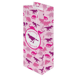 ピンクの恐竜の赤ちゃんシャワー ワインギフトバッグ