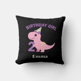 ピンクの恐竜の2歳の誕生日服 女の子 クッション